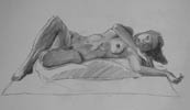 Barbara: a pencil sketch of a nude woman in a reclined position.