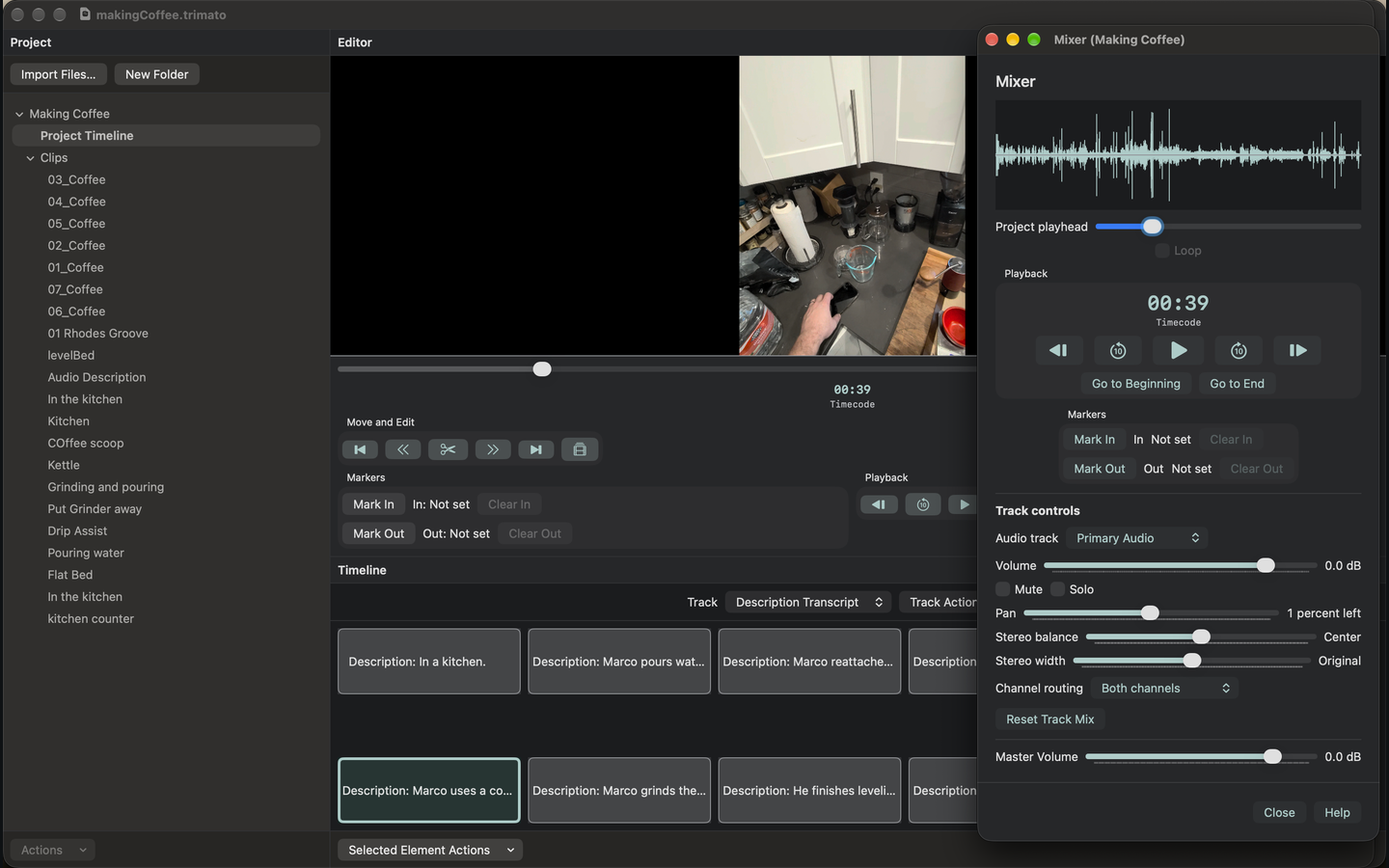 Mixer open alongside the project for adjusting sound during editing.