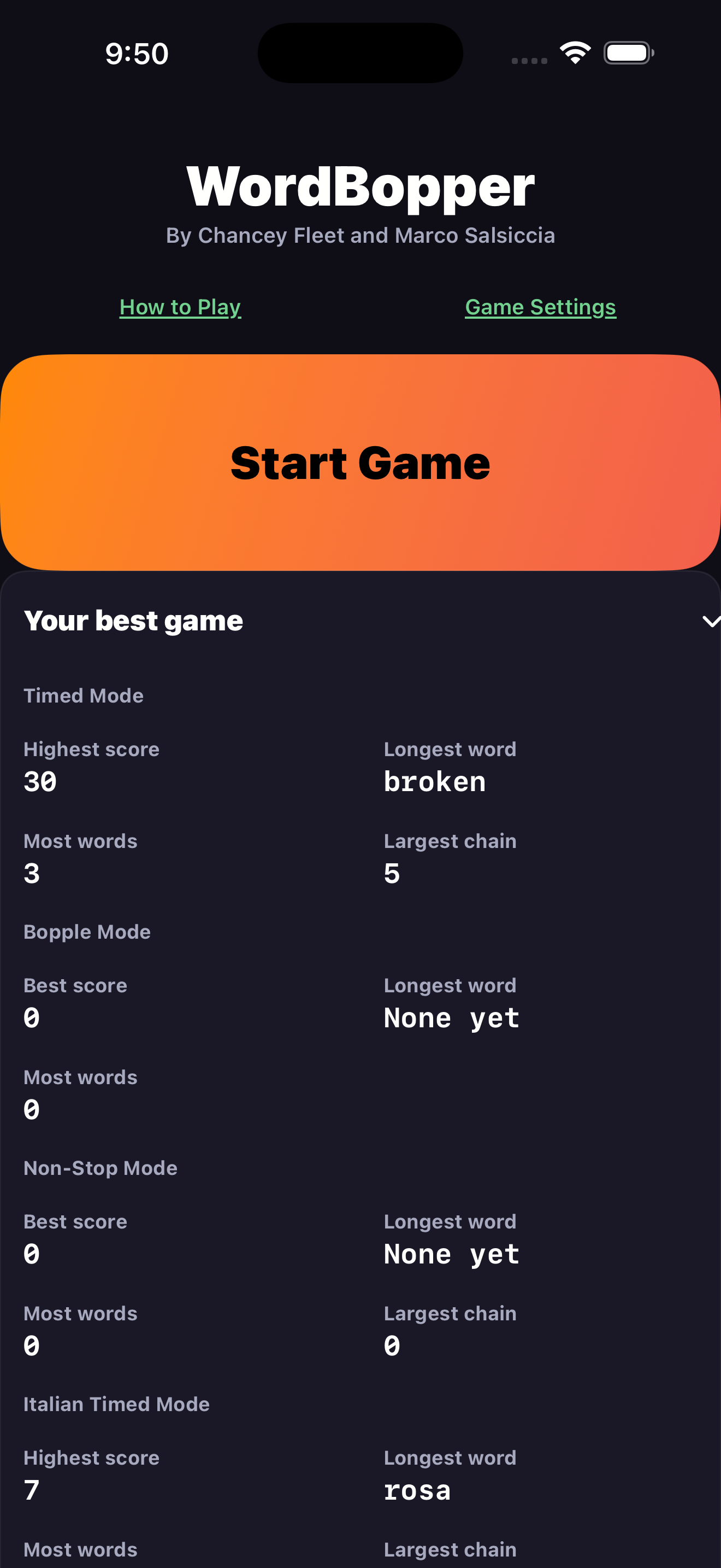 The WordBopper home screen with the game title and how to play instructions.